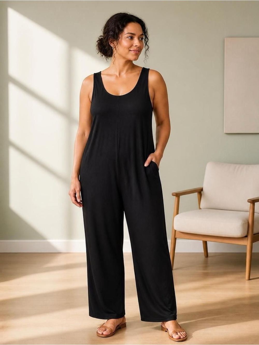 Smash + Tess Black Scoop-Neck Wide-Leg Jumpsuit